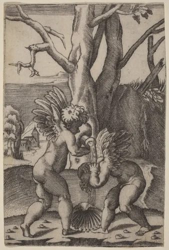 Two Loves by Raphael, print, 1490-1536