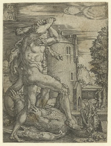 Hercules doodt de draak Ladon by Unknown, print, 1550