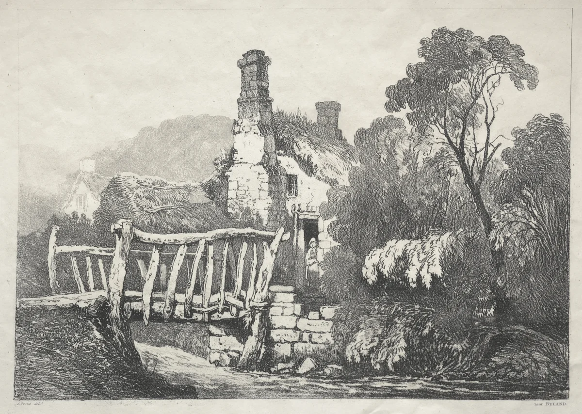 A Series of Ancient Buildings and Rural Cottages in the North of England: Near Byland by Samuel Prout, print, 1821