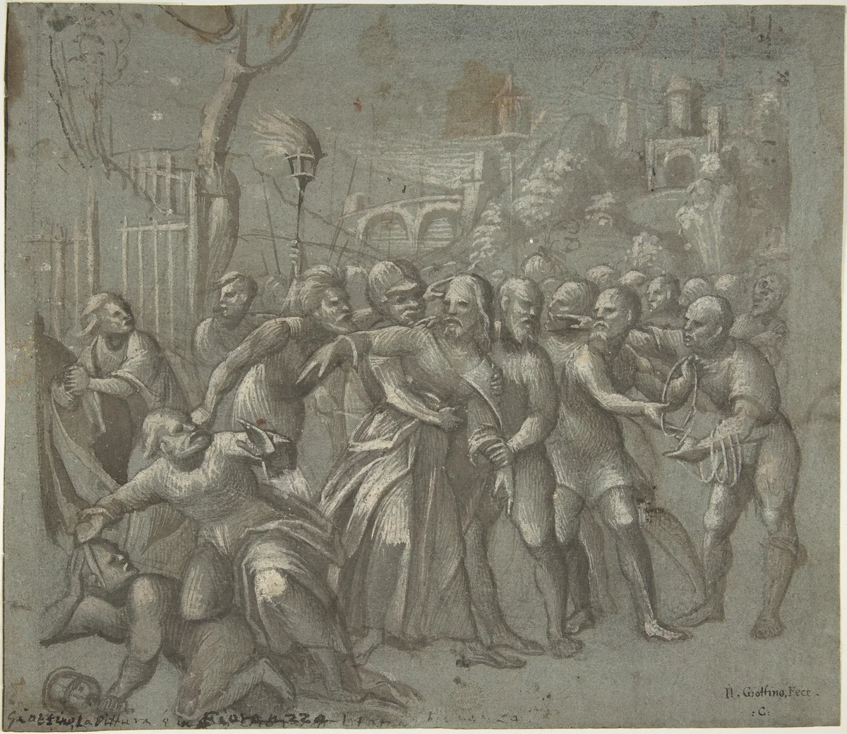 The Arrest of Christ by Niccolò Giolfino, drawing, 1540-1550