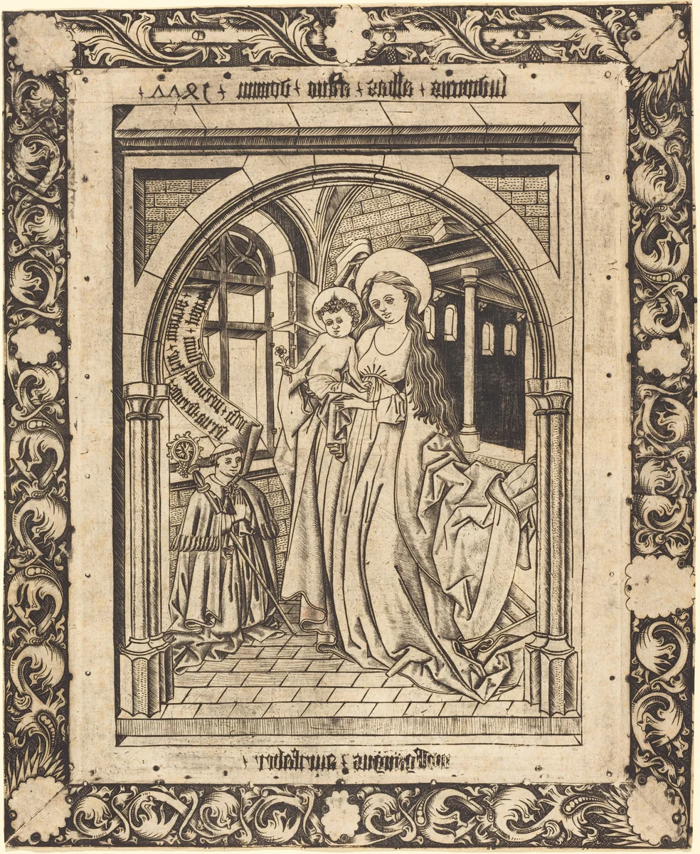 The Madonna and Child with the Abbot Ludwig von Churchwalden by Wolfgang The Goldsmith; Master E.S., print, 1477