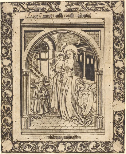 The Madonna and Child with the Abbot Ludwig von Churchwalden by Wolfgang The Goldsmith; Master E.S., print, 1477