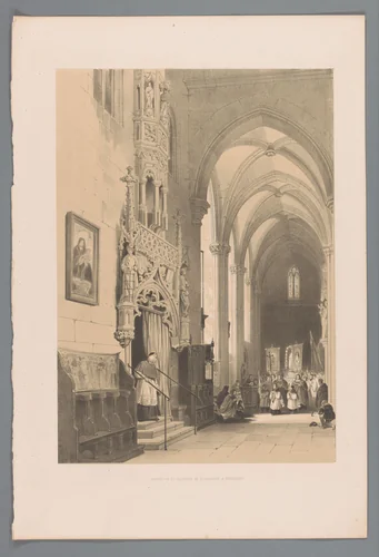 Toegang naar de sacristie in de Sint-Laurentiuskerk te Neurenberg by Louis Haghe, print, 1845