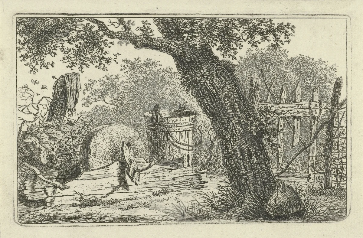 Landschap met slijpsteen by Hermanus Fock, print, 1781-1822