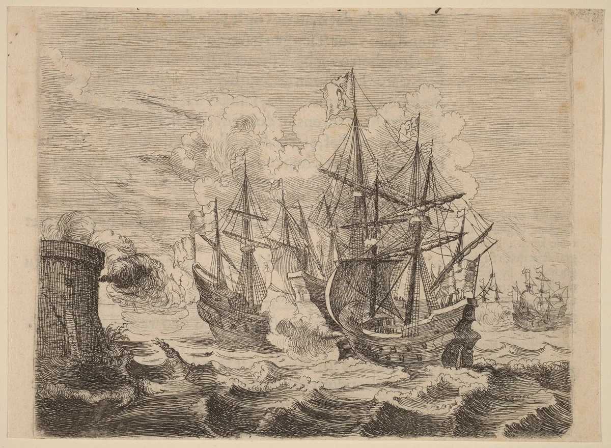 Heemskerck's Victory Over the Spanish Fleet at Gibraltar by Willem Basse, print, 1634