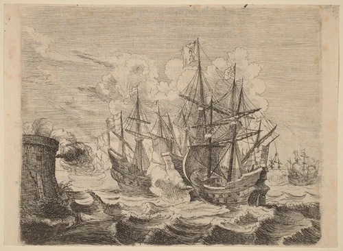 Heemskerck's Victory Over the Spanish Fleet at Gibraltar by Willem Basse, print, 1634