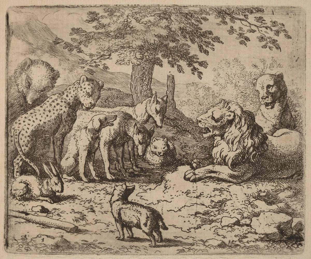 The Lion Seeks Advice by Allart van Everdingen, print, 1645-1656