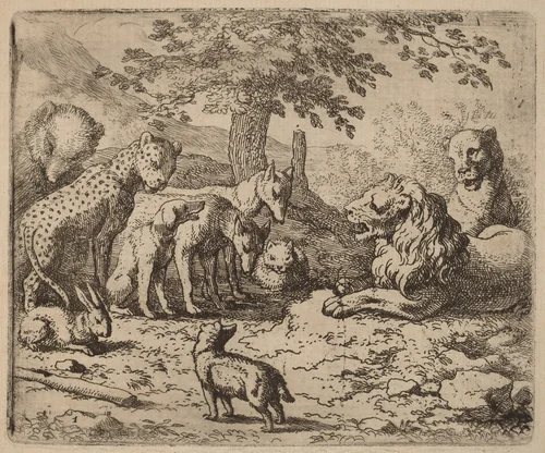 The Lion Seeks Advice by Allart van Everdingen, print, 1645-1656
