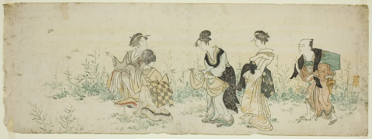 Gathering Spring Flowers by Kubo Shunman (窪俊満), print, 1780-1820