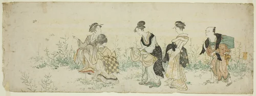 Gathering Spring Flowers by Kubo Shunman (窪俊満), print, 1780-1820