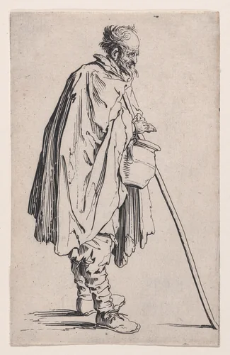 Le Mendiant au Couvet (The Beggar of Couvet), from "Les Gueux suite appelée aussi Les Mendiants, Les Baroni, ou Les Barons" (The Beggars, also called the Barons) by Jacques Callot, print, 1618-1628