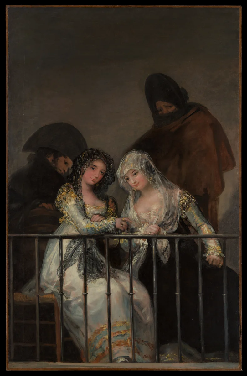 Majas on a Balcony by Goya, painting, 1800-1810