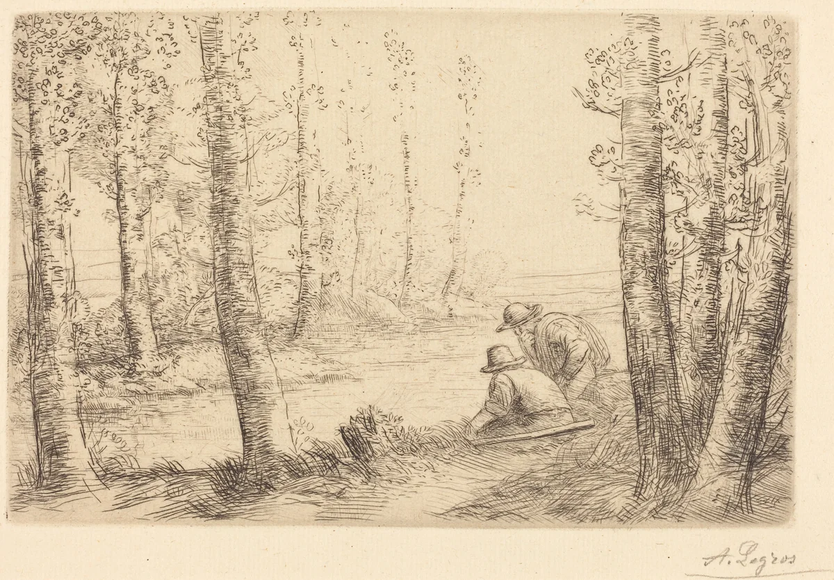 Rest along the Banks of the River (Repos au bord de la riviere) by Alphonse Legros, print, 1837-1911