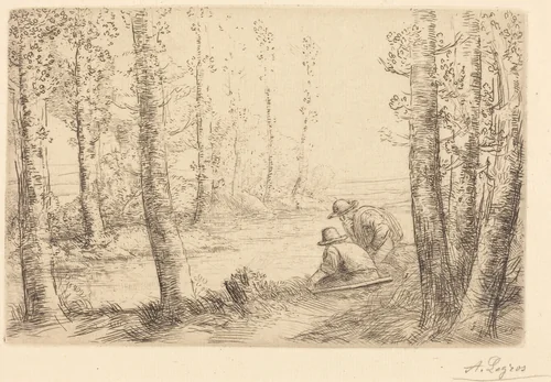 Rest along the Banks of the River (Repos au bord de la riviere) by Alphonse Legros, print, 1837-1911