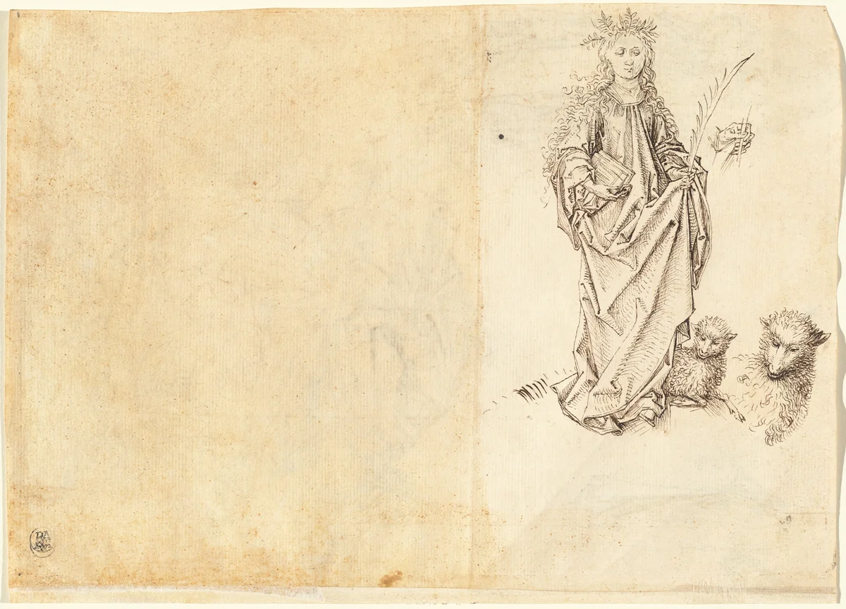 Saint Agnes (verso) by Martin Schongauer, drawing, 1485-1495