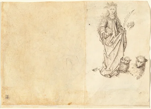 Saint Agnes (verso) by Martin Schongauer, drawing, 1485-1495