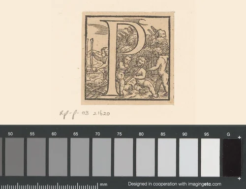 Letter P: kinderen bouwen een menselijk skelet van lossen beenderen by anonymous, print, 1543