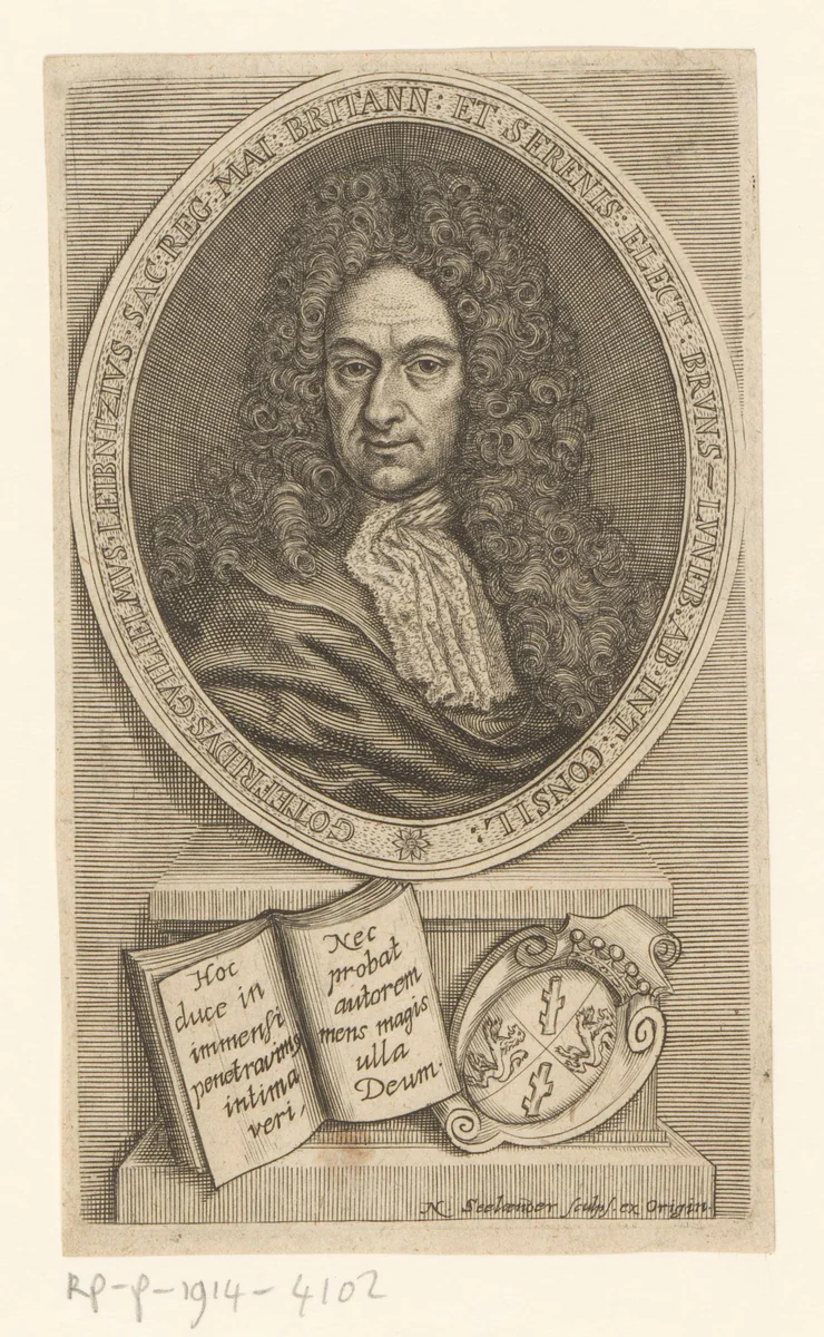 Portret van Gottfried Wilhelm Leibnitz by Nikolaus Seeländer, print, 1700-1744