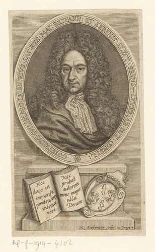 Portret van Gottfried Wilhelm Leibnitz by Nikolaus Seeländer, print, 1700-1744