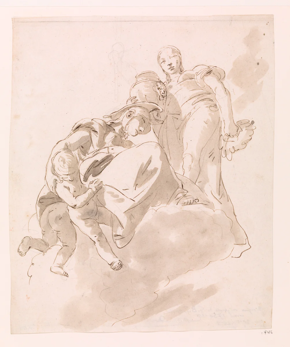 Two Allegorical Figures for a Ceiling by Giovanni Battista Tiepolo, drawing, 1734