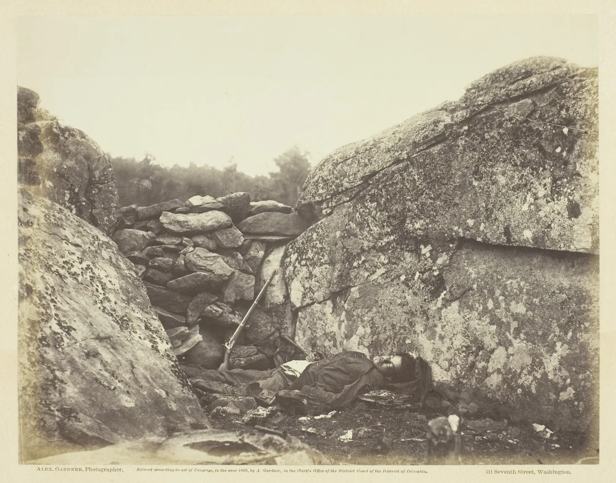 Home of a Rebel Sharpshooter, Gettysburg by Alexander Gardner, photograph, 1863