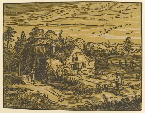 Landscape with Cottage by Hendrick Goltzius, print, 1592-1603