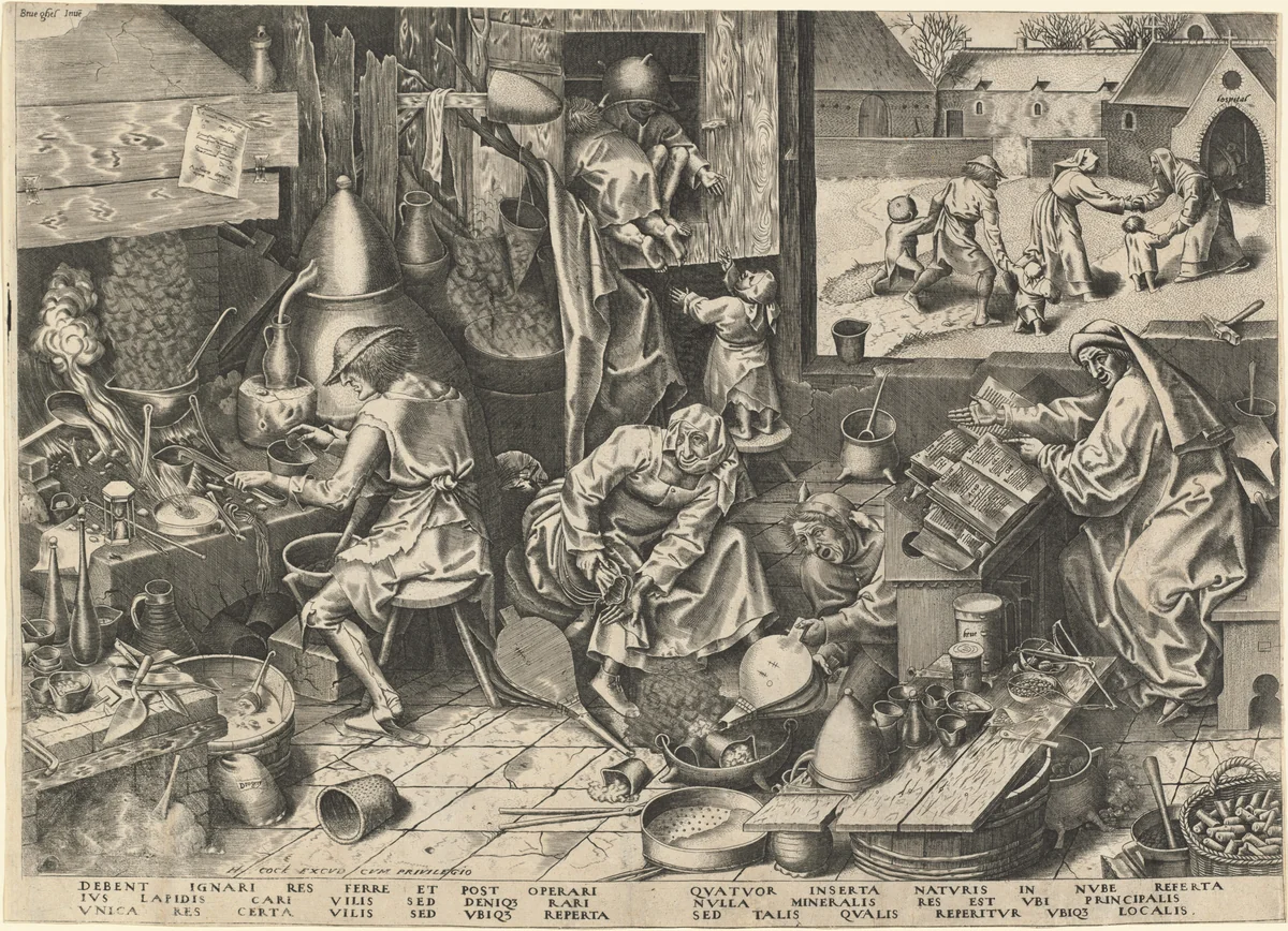 The Alchemist by Philip Galle, print, 1558