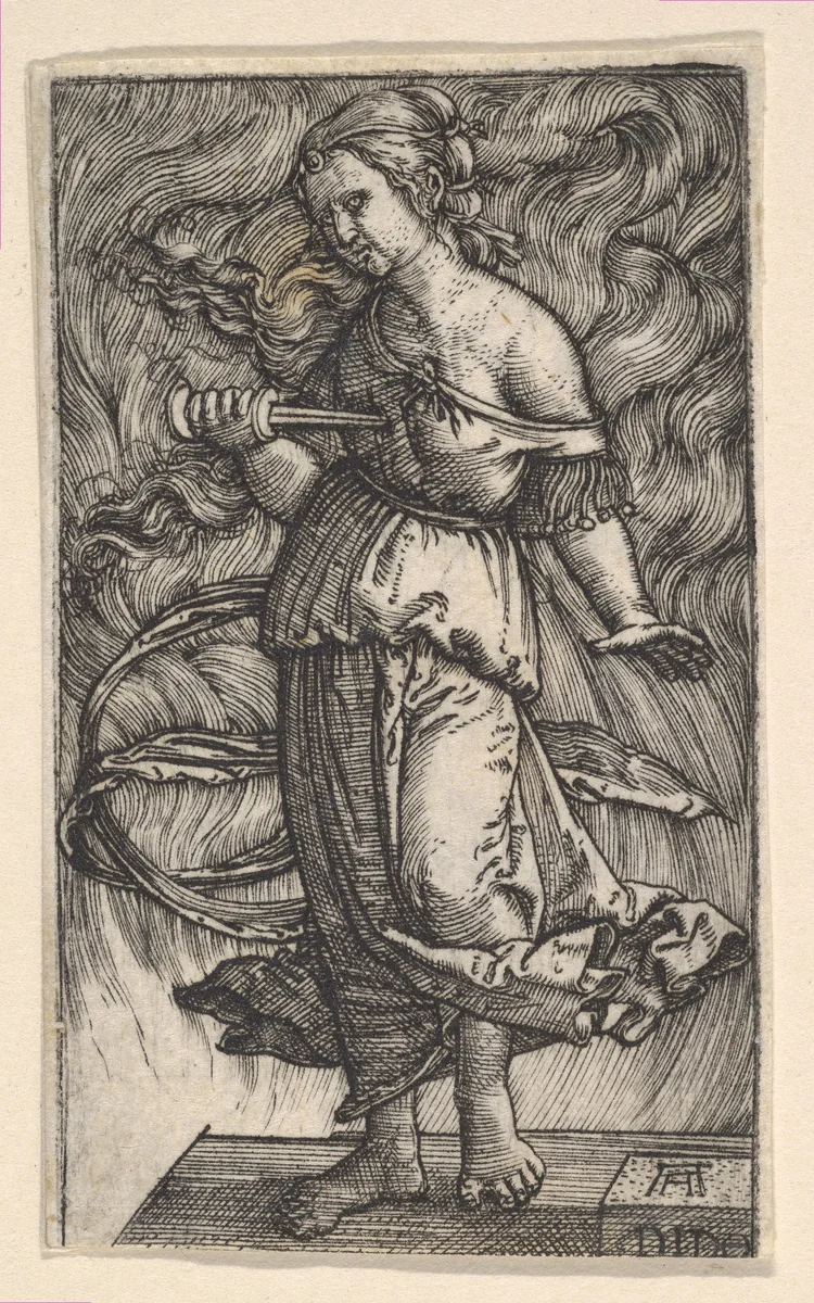 Dido Killing Herself by Albrecht Altdorfer, print, 1500-1538