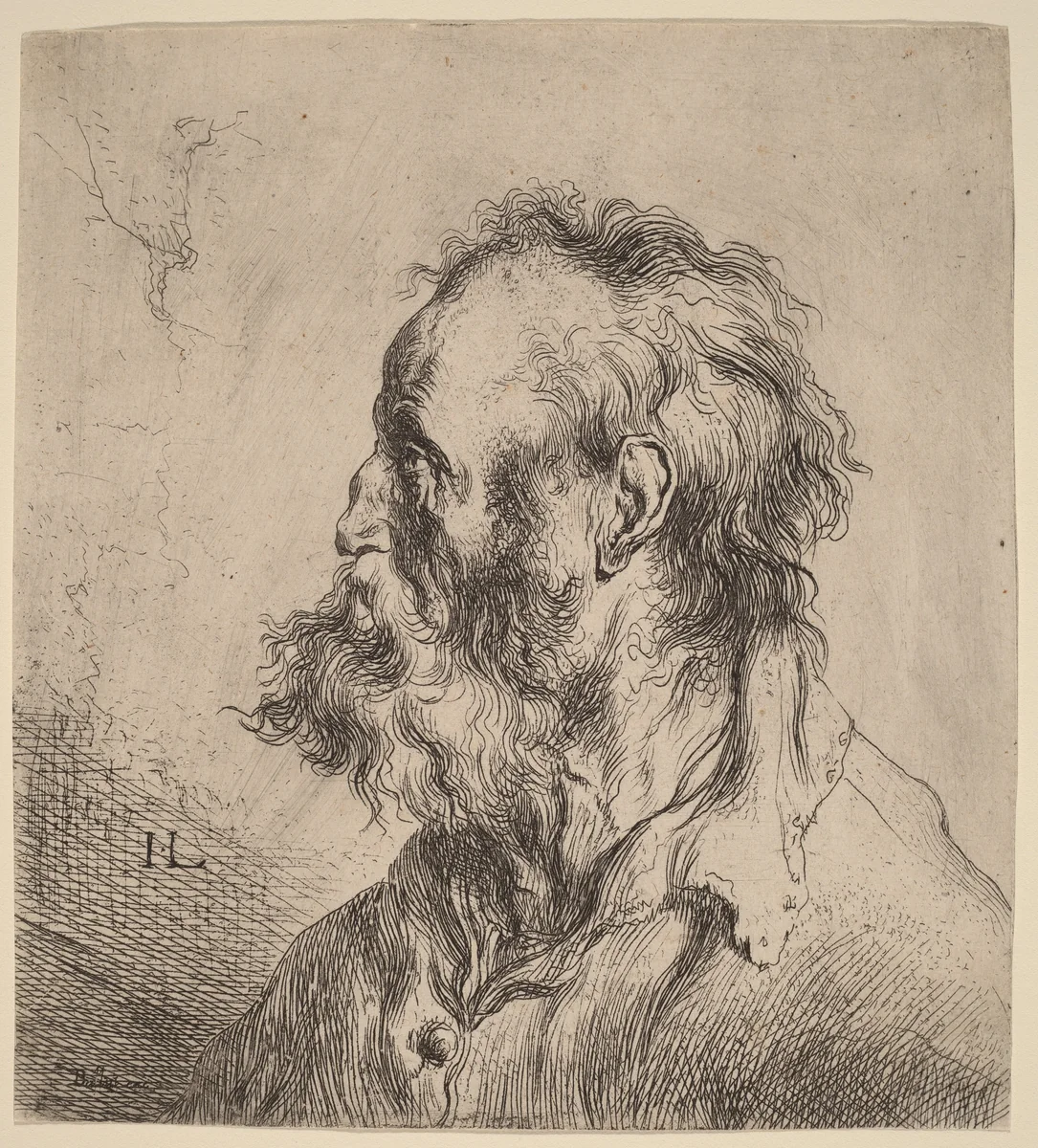 Bust of a Bearded Old Man by Jan Lievens; Pieter de Bailliu, print, 1630-1635
