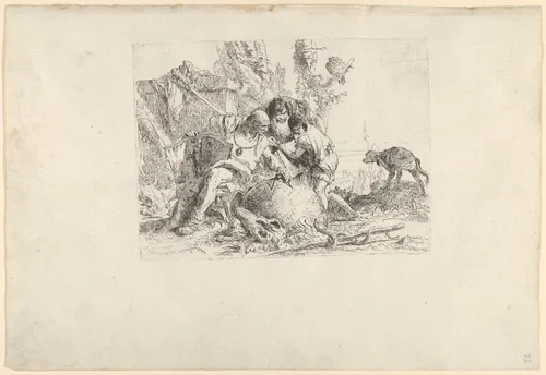 Two Magicians and a Child, from the Scherzi by Giovanni Battista Tiepolo, print, 1725-1780