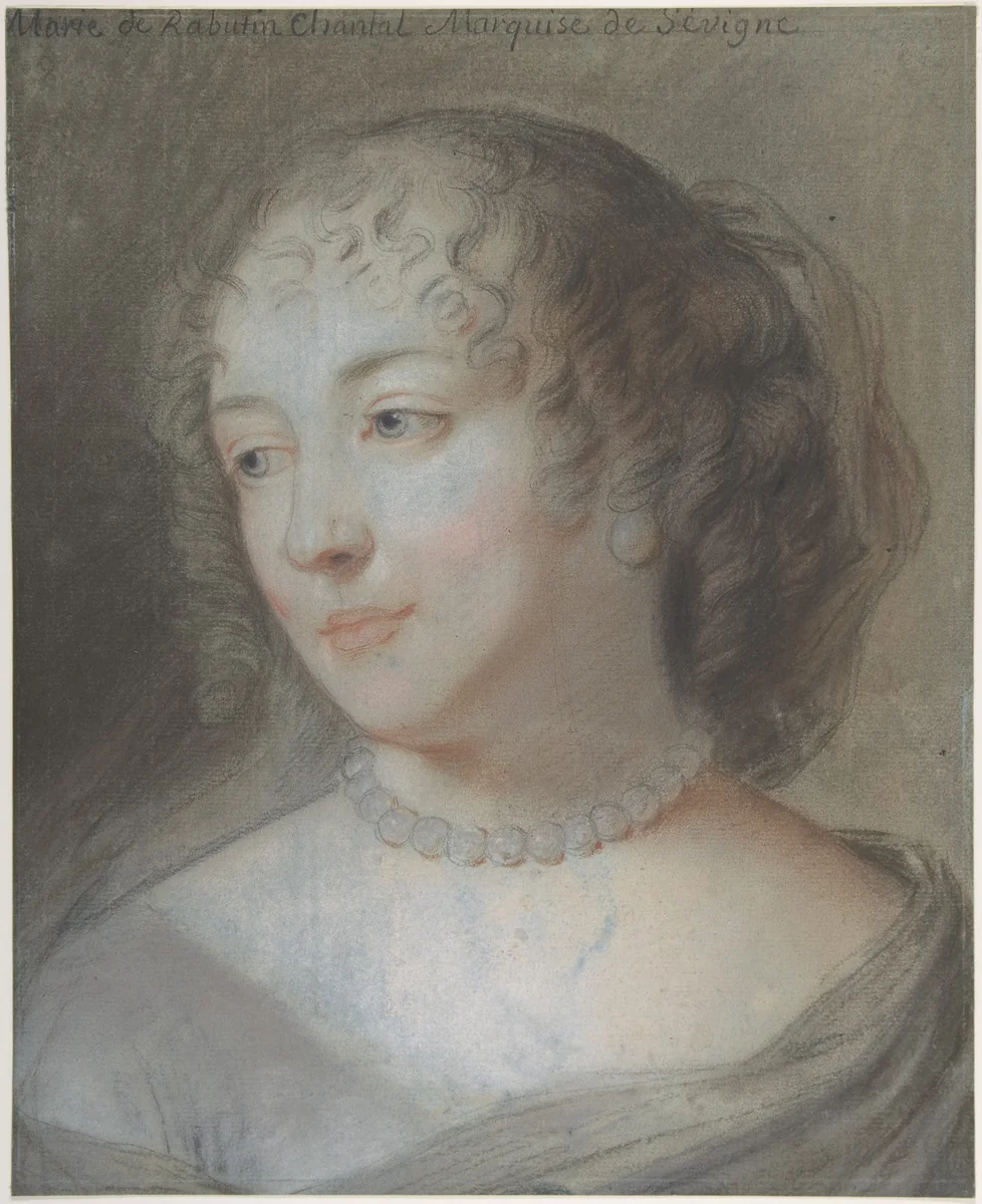Portrait of Marie de Rabutin-Chantal, Marquise de Sévigné by Claude Lefèbvre, drawing, 1600-1700