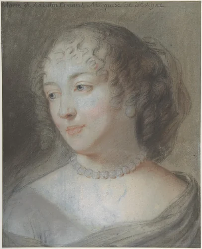 Portrait of Marie de Rabutin-Chantal, Marquise de Sévigné by Claude Lefèbvre, drawing, 1600-1700