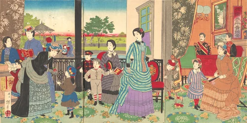 Peaceful Pleasures of the Highest Nobility (Kyōraku taihei kiken zu) by Inoue Yasuji, print, 1887