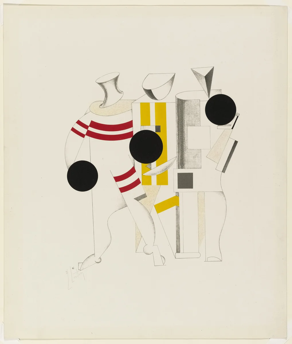 Sportsmen (Sportsmänner) from Figurines: The Three-Dimensional Design of the Electro-Mechanical Show Victory over the Sun (Figurinen, die plastische Gestaltung der elektro-mechanischen Schau Sieg über die Sonne) by El Lissitzky, print, 1920