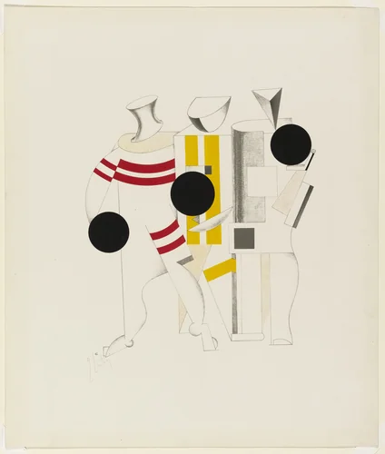 Sportsmen (Sportsmänner) from Figurines: The Three-Dimensional Design of the Electro-Mechanical Show Victory over the Sun (Figurinen, die plastische Gestaltung der elektro-mechanischen Schau Sieg über die Sonne) by El Lissitzky, print, 1920