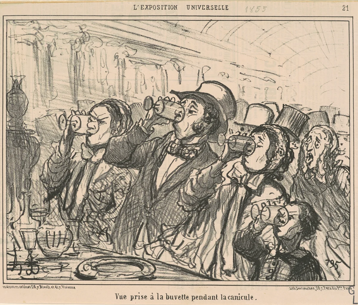 Vue prise a la buvette pendant la canicule by Honoré Daumier, print, 1855