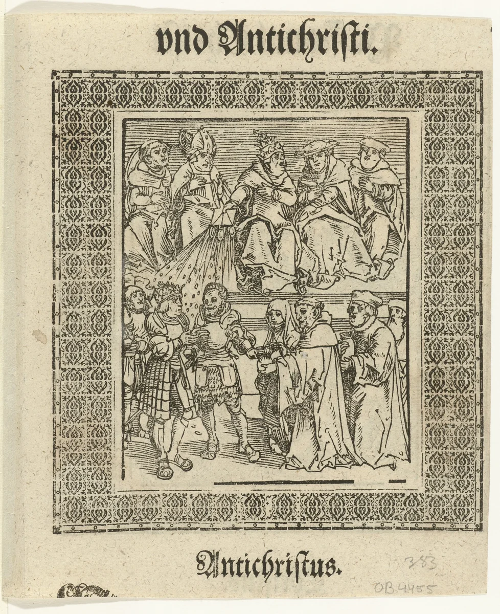 Paus spreekt banvloek uit over keizer by Lucas Cranach, print, 1521-1522