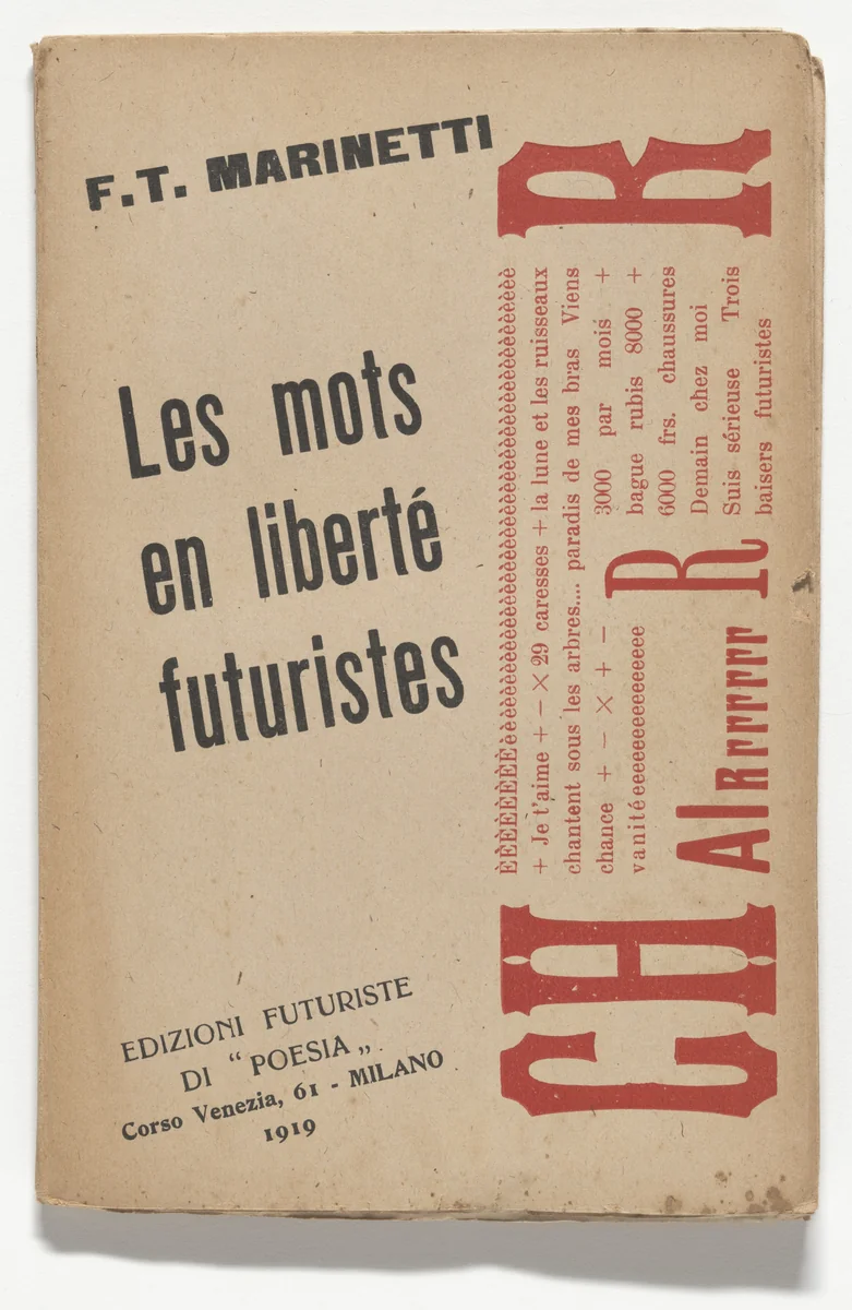 Les mots en liberté futuristes by Filippo Tommaso Marinetti, illustrated book, 1919