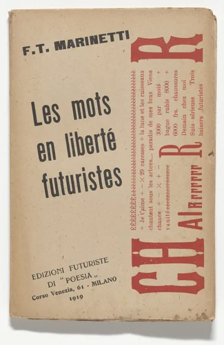 Les mots en liberté futuristes by Filippo Tommaso Marinetti, illustrated book, 1919