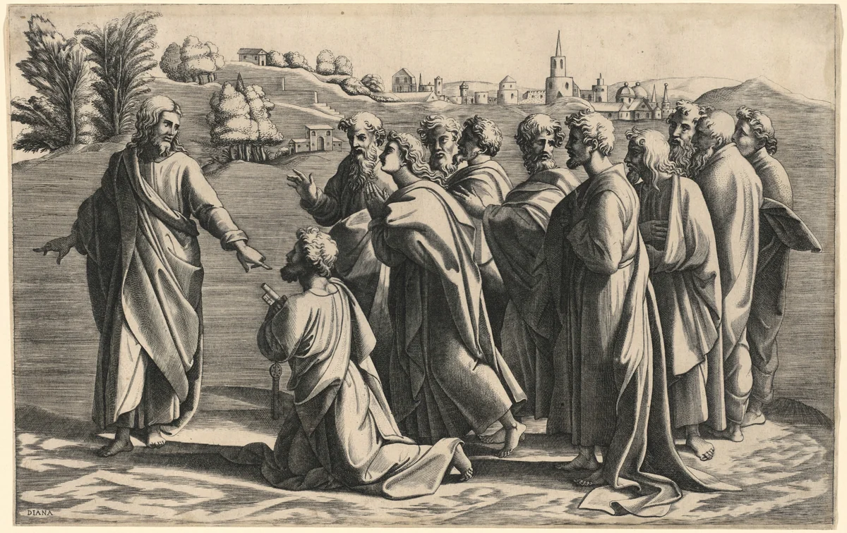 Christ Making Saint Peter Head of the Church by Diana Scultori; Raphael, print, 1562-1572