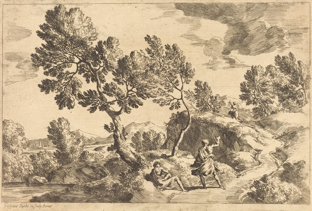 Roman Landscape by Gaspard Dughet, print, 1615-1675