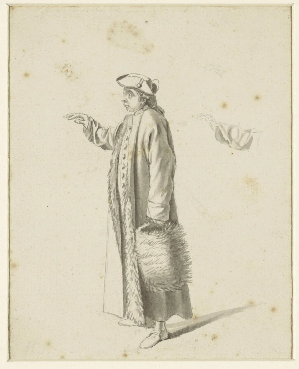 Lopende man met steek op by Charles de Stoppelaer, drawing, 1703-1738