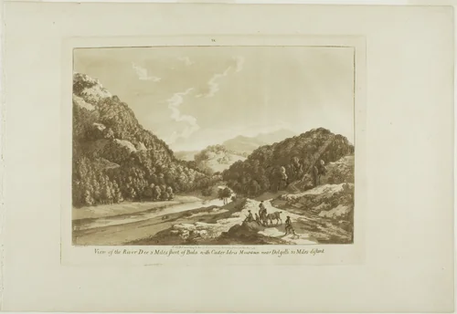 View of the River Dee 3 Miles Short of Bala, with Cadar-Idris Mountain near Dolgelli 30 Miles Distant, plate nine from Twelve Views in Wales by Paul Sandby, print, 1777