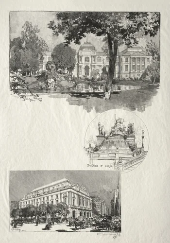 Rouen Illustré: La Musée; Fontaine St. Marie; Le Théâtre des Arts by Auguste Louis Lepère, print, 1896
