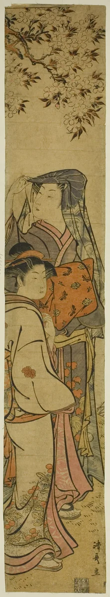 Two Women Viewing Cherry Blossoms by Torii Kiyonaga (鳥居清長), print, 1775-1785