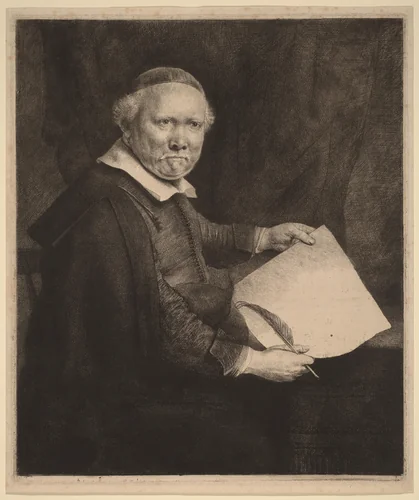 Lieven Willemsz van Coppenol: the Larger Plate by Rembrandt van Rijn, print, 1658