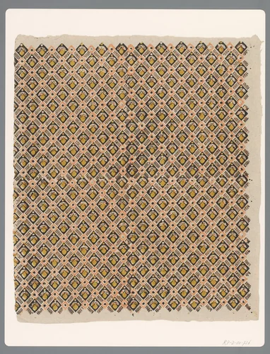 Blad met ruitenpatroon met bloem als veldvulling by anonymous, print, 1750-1900