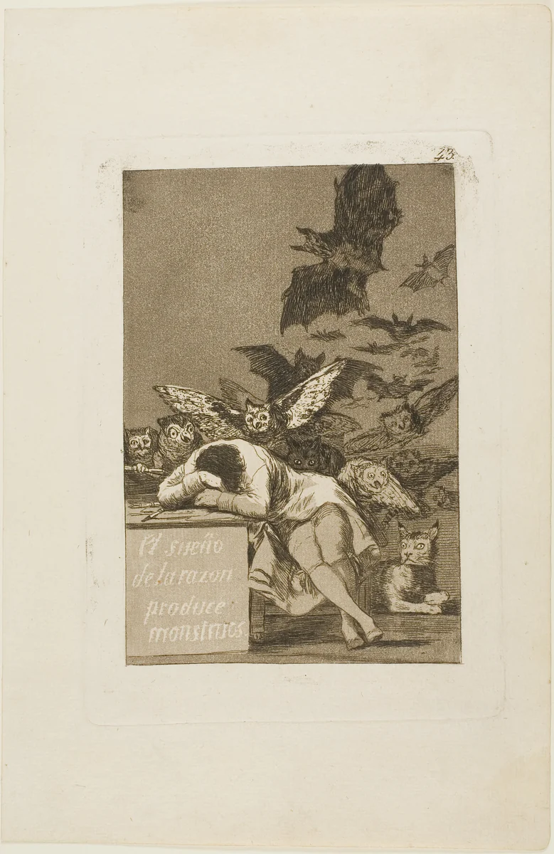 The Sleep of Reason Produces Monsters, plate 43 from Los Caprichos by Francisco José de Goya, print, 1797-1799