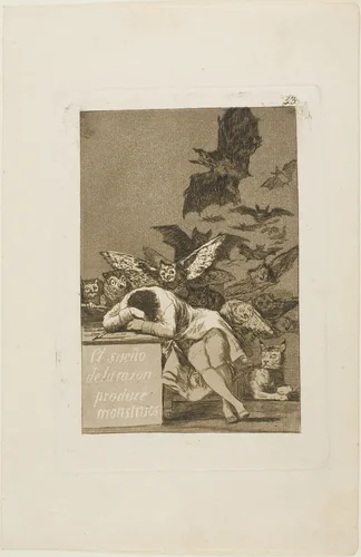 The Sleep of Reason Produces Monsters, plate 43 from Los Caprichos by Francisco José de Goya, print, 1797-1799