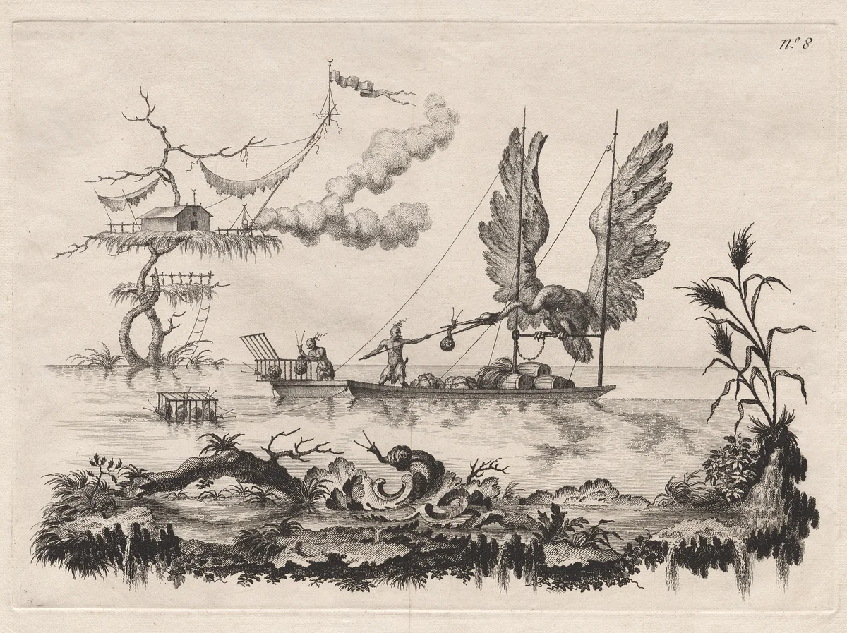 A Boat That Has for Sails the Wings of a Huge Bird by Filippo Morghen, print, 1764-1774